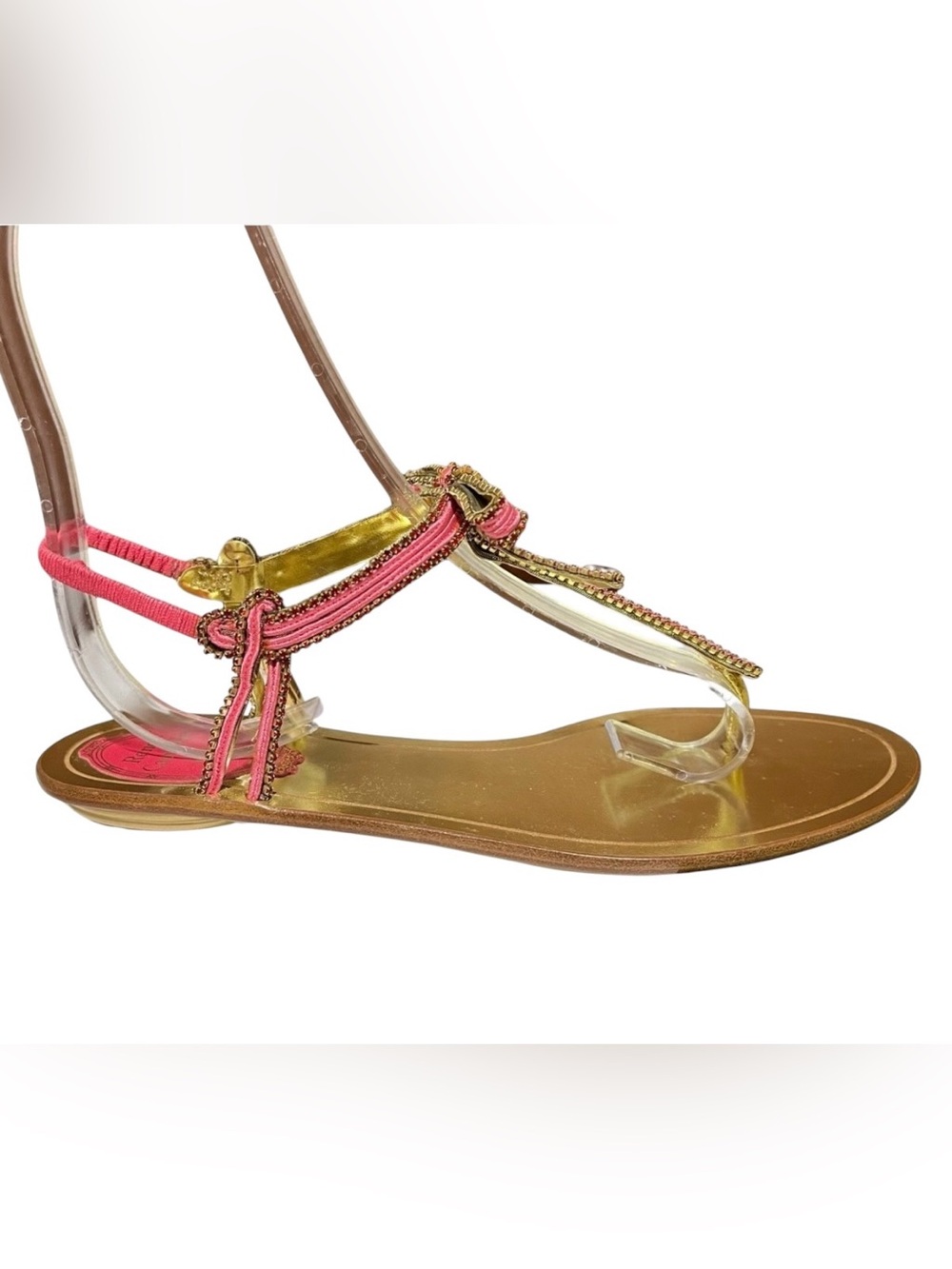 Rene Caovilla Gold & Pink Bow-Embellished Sandals - Picture 5 of 7
